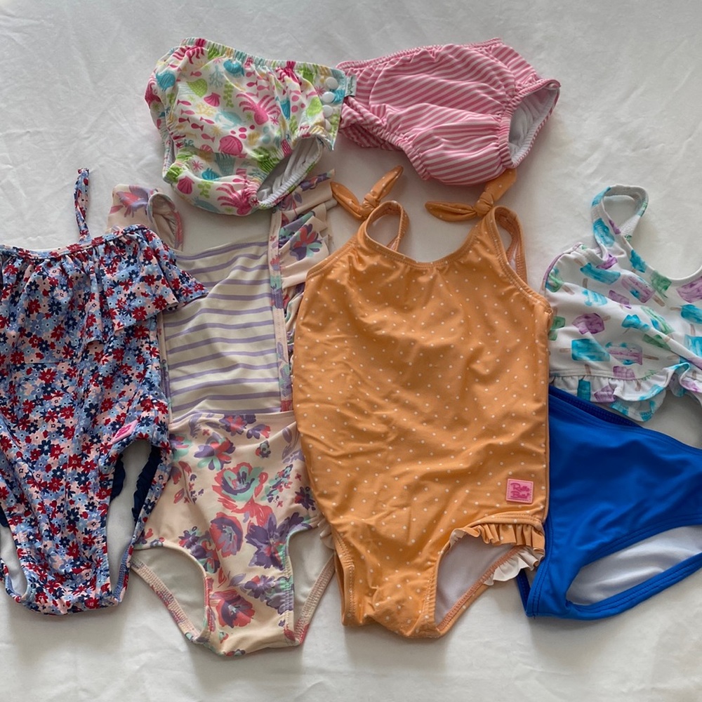 Swim bundle for toddler, 2T, 4 suits, 2 reusable diapers